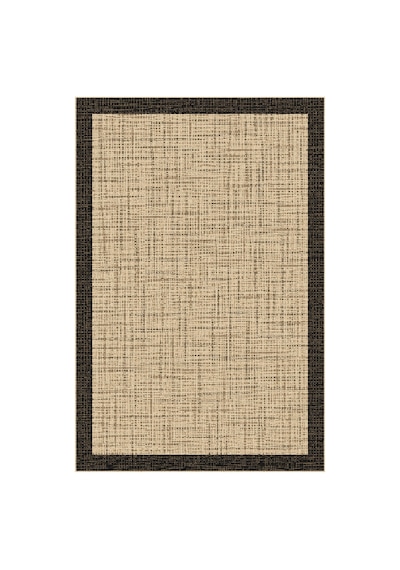 Kartela Halı Jüt Görünümlü Kalın Çerçeveli Halı Natürel Siyah Kaymaz Taban 160x240 Cm