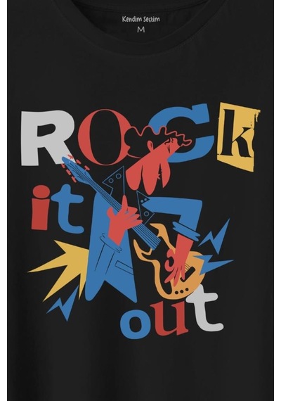 Rockstar Rock It Out Guitar Gitarist Baskılı Tişört Unisex T-shirt 001