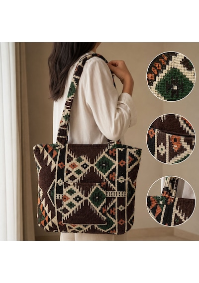 Bk Gift El Yapımı Otantik Türk Kilim Omuz Çantası -17, Günlük, Kitap, Tablet, Plaj Ve Seyahat Çantası Çok Renkli