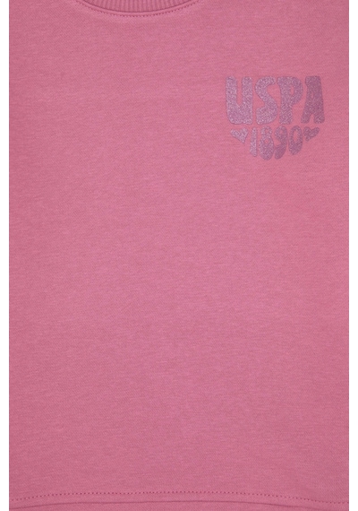 U.S. Polo Assn. Kız Çocuk Pembe Simli Baskı Detaylı Bisiklet Yaka Basic Sweatshirt 50314289-VR167