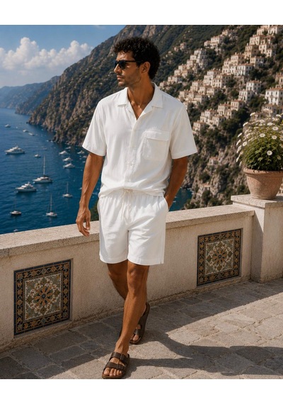 Erkek Premium Kumaş Modal Şort Slim Fit Takım Beyaz 2018dngr Ekru