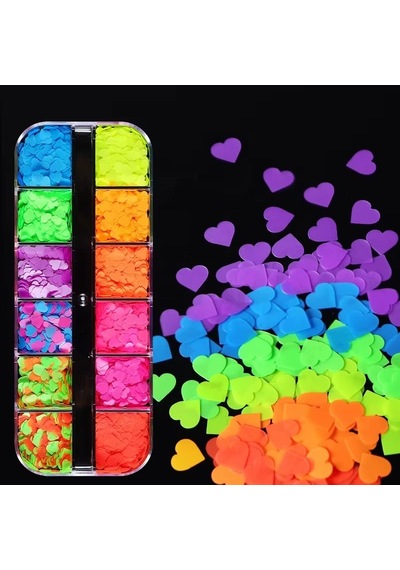 Renkli Kalpler Tırnak Süsleme Folyo Pulları Mix Nail Art