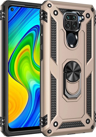 Durukar Redmi Note 9 Kılıf Sofya Yüzüklü Silikon Kapak - Gold