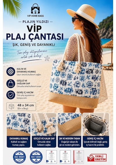 Plaj Çantası Vip Çanta El Ve Omuz Çantası Piknik Çantası-çapa Desenli