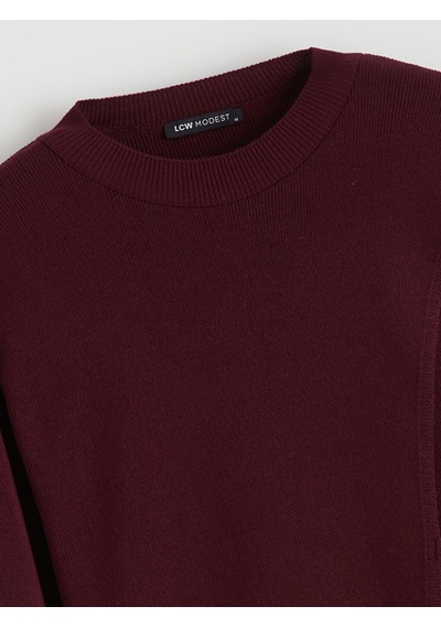 Lcw Modest Bordo Bisiklet Yaka Bağlama Detaylı Kadın Triko Tunik