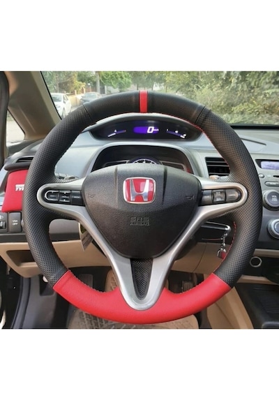 Honda Cıvıc Fd6 Araç Için Kırmızı Yüzüklü Noktalı Deri Araç Simit Direksiyon Kılıfı