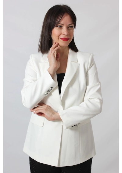 Moda Berray 1905 Beyaz Kadın Büyük Beden Blazer Ceket Beyaz
