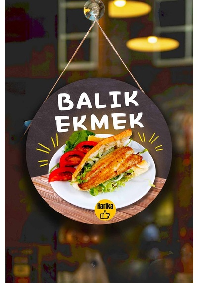 Balık Ekmek Tabelası, El Yapımı Ahşap Çift Taraflı Askılı Dükkan Tablo & Sokak Lezzeti Dekoru