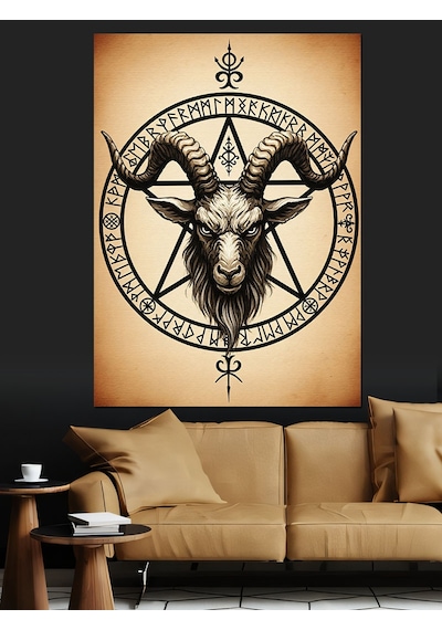 Baphomet Keçi Kafası Pentagram Dekoratif Kanvas - Mdf Ahşap Tablo