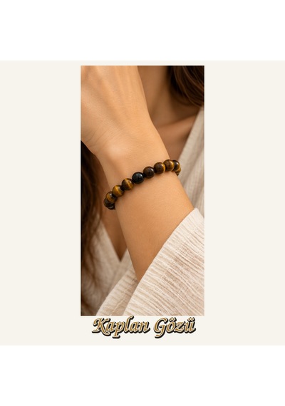 Kaplan Gözü Taşı Bileklik 8 Mm, Unisex, Elastik Çok Renkli