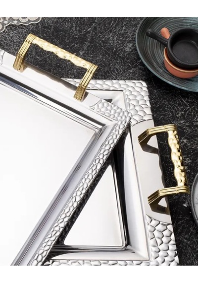 Petek Gold 2'li Ikramlık Sunumluk Servis Ve Çay Tepsisi