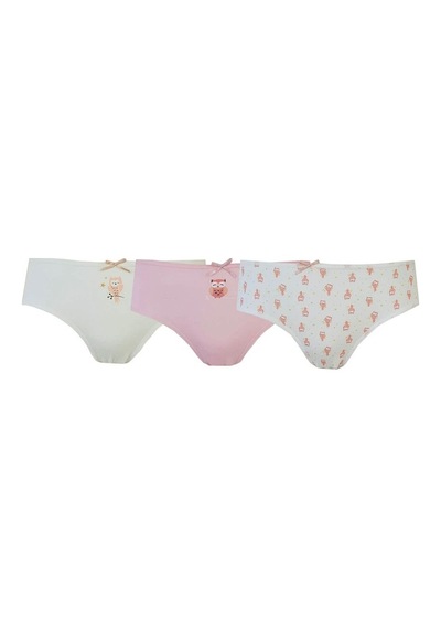 Bhr Kids 3Lü Kız Çocuk Külot Pamuklu Baskılı Esnek Rahat Slip