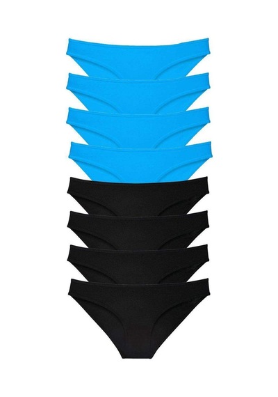 8 Adet Süper Eko Set Likralı Kadın Slip Külot Siyah Ve Mavi Standart