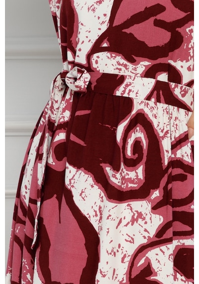 Sevitli Çiçekli Kuşaklı Viscon Elbise-bordo-4127-bordo Bordo