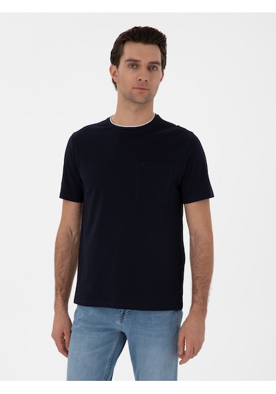 Lacivert Regular Fit Cepli T-shirt