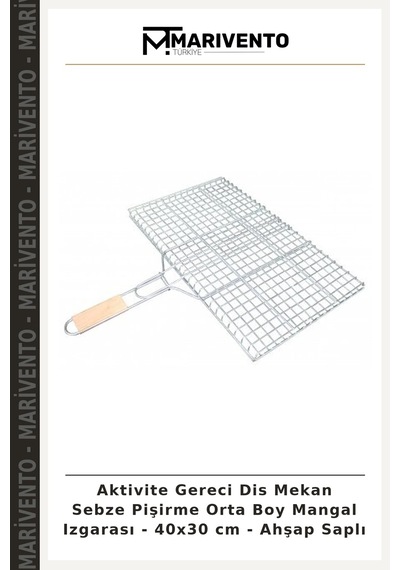Aktivite Gereci Dis Mekan Sebze Pişirme Orta Boy Mangal Izgarası - 40x30 Cm - Ahşap Saplı