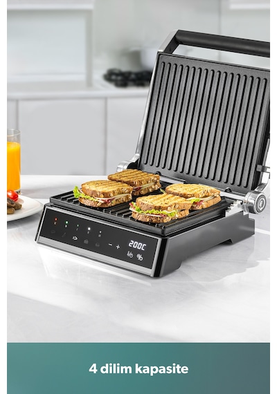 Homend Grilliant 1341h Inox Gövdeli, Döküm Plakalı, 5 Programlı, Led Ekranlı Tost Ve Izgara Makinesi