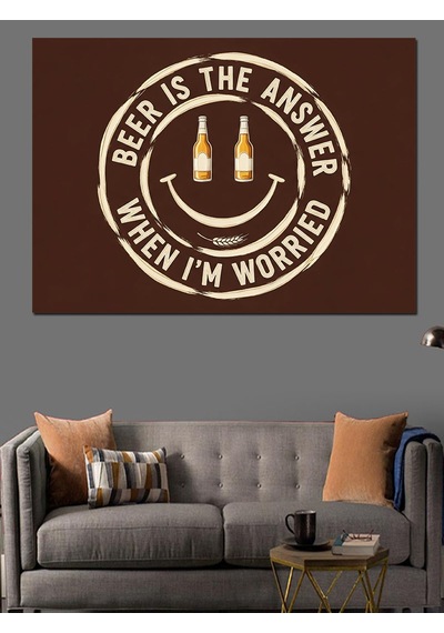 Gülen Yüz Emojili "beer İs The Answer " Bira Cevaptır Sloganı Dekoratif Kanvas - Mdf Ahşap Tablo