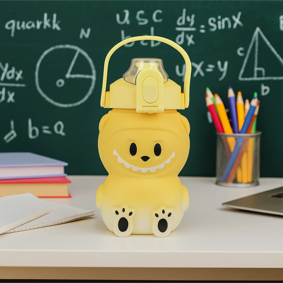 Labubu Matara Sarı 1000 Ml Sevimli Kapaklı Su Şişesi, Okul & Spor İçin Dayanıklı Su Kabı Sarı