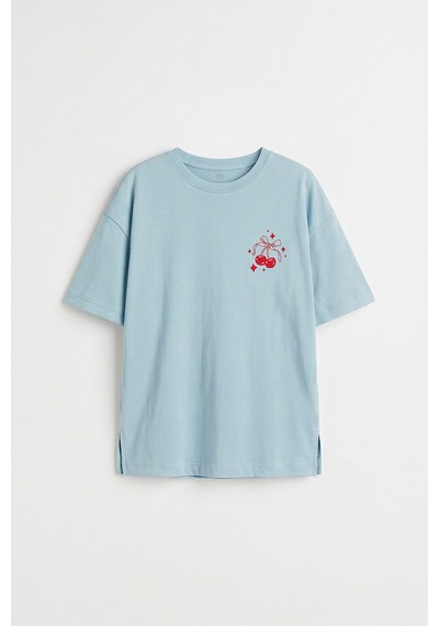 Açık Mavi Oversize Kısa Kollu Baskılı Kız Çocuk T-shirt - 75176 Açık Mavi Oversize Kısa Kollu Baskılı Kız Çocuk T-shirt - 75176