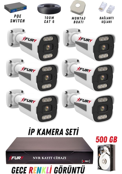 Fury 6 Kameralı Ip Güvenlik Kamerası Seti 4mp Gece Renkli Su Geçirmez 1506 500gb