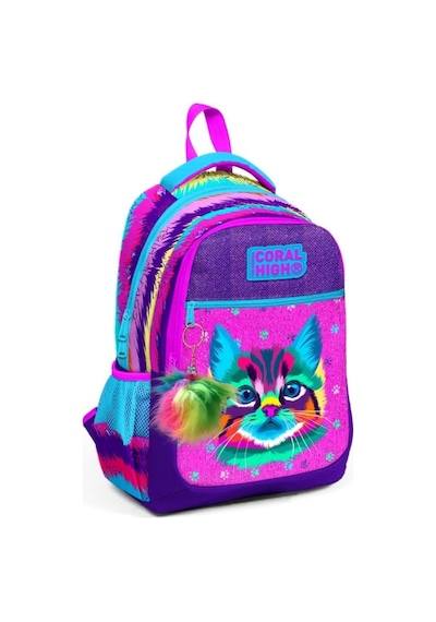 Coral High Üç Gözlü Kız Çocuk İlk Ve Orta Okul Çantası - Mor Kedi 23477