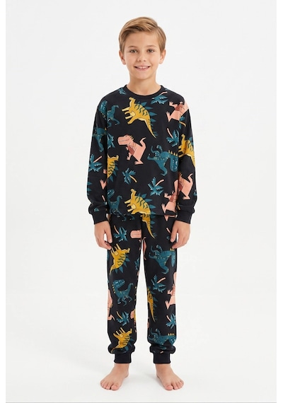 Bunny Hopp Erkek Çocuk Uzun Kollu Pijama Takımı %100 Pamuk Siyah Renkli Dinozor Desenli Penye Bunny Hopp Erkek Çocuk Uzun Kollu Pijama Takımı %100 Pamuk Siyah Renkli Dinozor Desenli Penye