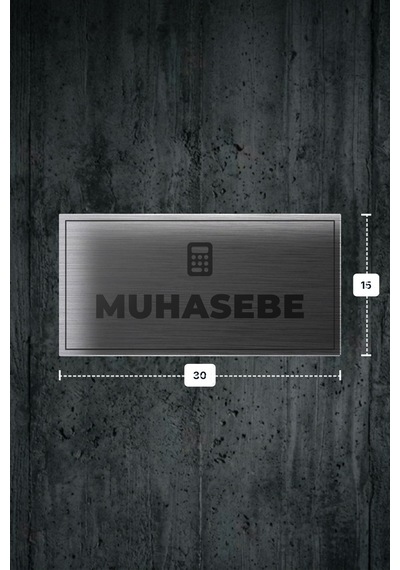 Muhasebe Yazılı - Metal - Gümüş Renk - Kapı İsimliği - 30x15 Cm