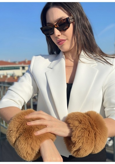 Mollycrush Kadın Camel Kürk Kol Manşeti Kışlık Trend Aksesuar Camel