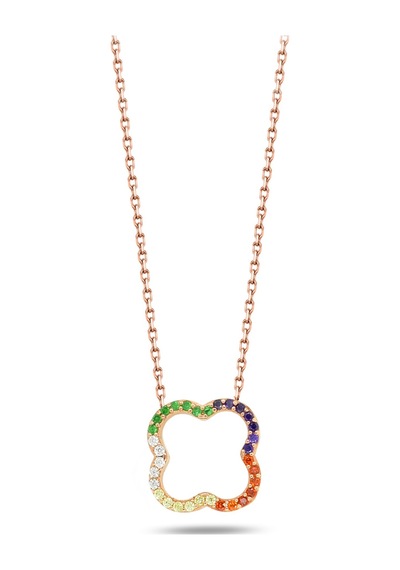Brezza Lusso Jewelry Yonca Kolye Şans Kadın Gümüş Kolye 45 CM