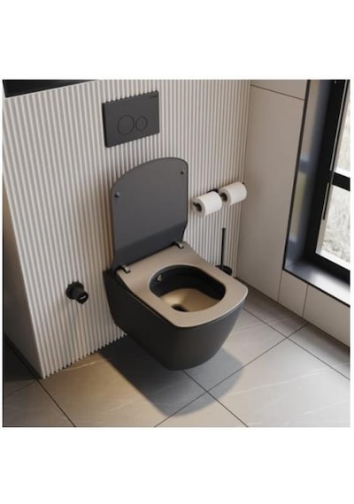 Eg321 Elegant Rim-off Kanalsız Duroplast Yavaş Kapanan Klozet Kapaklı Kömür Karası Mat Siyah Set Siyah