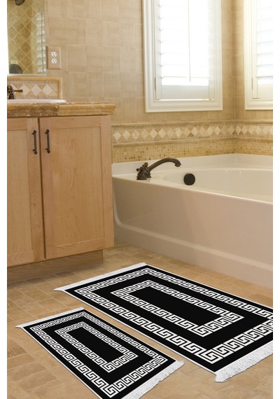 Dekoreko Kaymaz Taban Djt 2 Li Banyo Paspas Takımı Trend Saçaklı Modern 650m Siyah