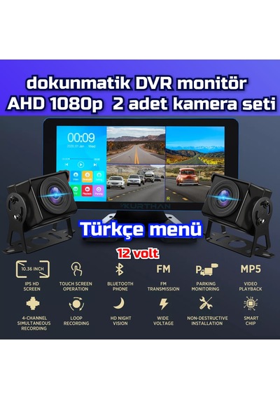 Dvr Dokunmatik Ekran Video Müzik 2 Ad Ahd 180 Derece Kamera Seti