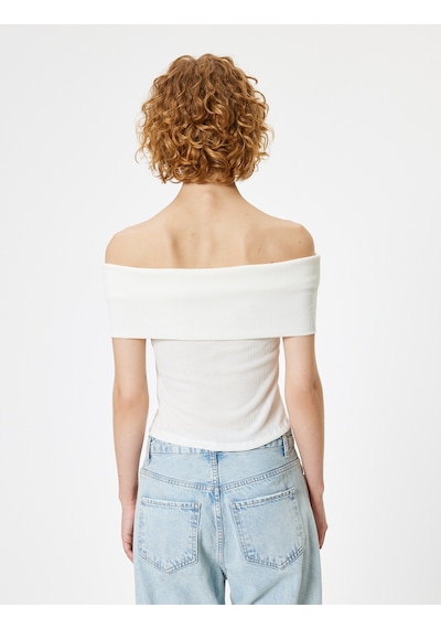 Koton Madonna Yaka Crop Bluz Kısa Kollu Bürümcük Dokulu Slim Fit Ekru 4sal60061ık Ekru