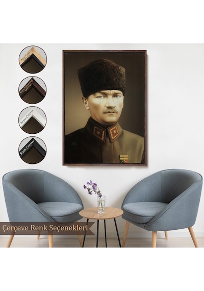 Çerçeveli Atatürk Portre Tablosu Mustafa Kemal Atatürk Dikdörtgen Dekoratif Kanvas Tablo-61