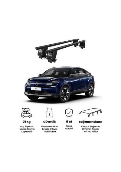 Royal Citroen C4 2020 Ve Sonrası Uyumlu Siyah Kilitli Ara Atkı Port Bagaj Tavan Barı