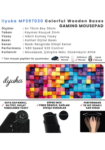 İlyuka Mousepad 70x30cm Büyük Boy Xl Mp397030 Colorful Wooden Box