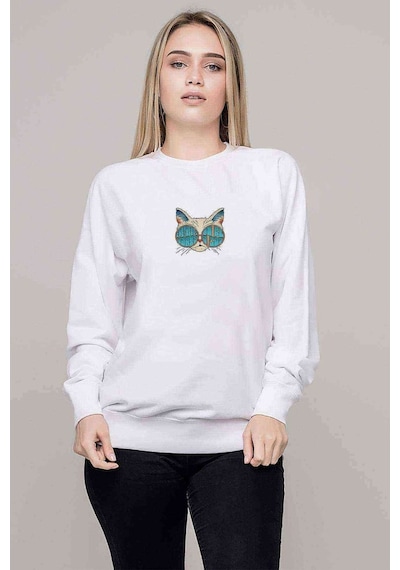 Everybody Wants To Be A Cat Baskılı Beyaz Kadın Sweatshirt