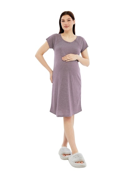 Luvmabelly Myra9585 Yandan Çıt Çıtlı Hamile Geceliği Mürdüm