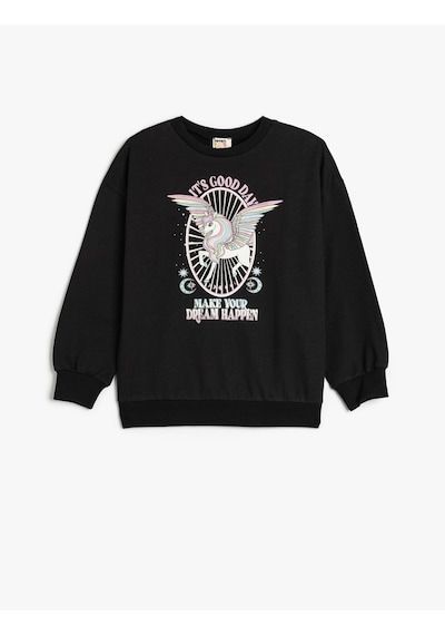 Koton Sweatshirt Unicorn Baskılı Uzun Kollu Bisiklet Yaka Şardonlu Siyah 5wkg10600ak Siyah Koton Sweatshirt Unicorn Baskılı Uzun Kollu Bisiklet Yaka Şardonlu Siyah 5wkg10600ak Siyah
