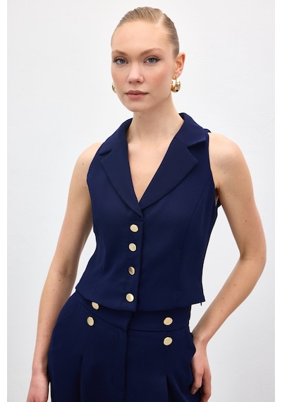Sateen Eva Yelek - Lacivert-136984 Lacivert