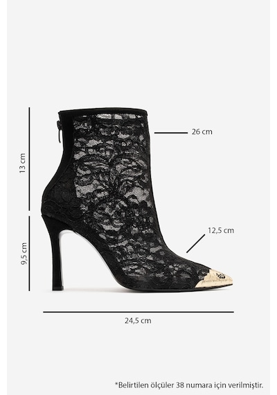 Luvi Shoes Clıff Siyah Dantel Detaylı Altın Burunlu Kadın Transparan Topuklu Bot
