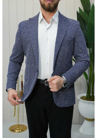 Bys Beystil Sivri Yaka Kırçıllı Lacivert Blazer Ceket Britanya - Slim Fit