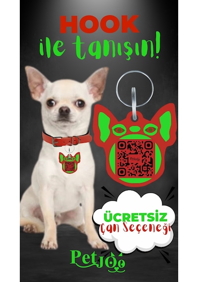 Petjoo 7.Hook Yeşil-Kırmızı Qr'lı Köpek Künyesi