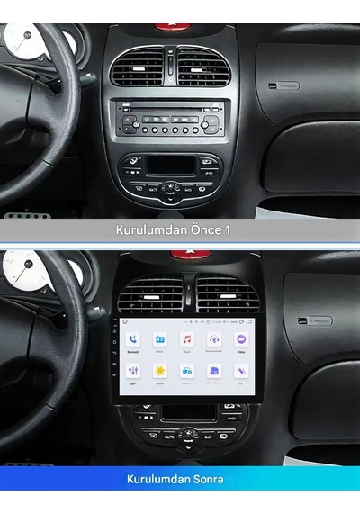 Peugeot 206 1999-2010 Android Navigasyon Multimedya Tesla Ekran Android Teyp Double Teyp 4gb Ram 32gb Hafıza Kablosuz Carplay Android Auto 9"