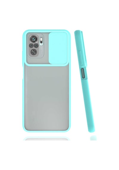 Noktaks - Redmi Note 10s Uyumlu - Kılıf Slayt Sürgülü Arkası Buzlu Lensi Kapak - Turkuaz Turkuaz