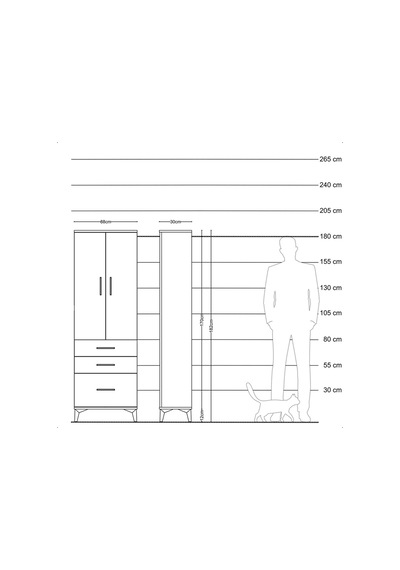 Arges Dolap 3 Raflı 3 Çekmeceli 2 Kapaklı 88x30x182 Aytaşı-çam Aytaşı