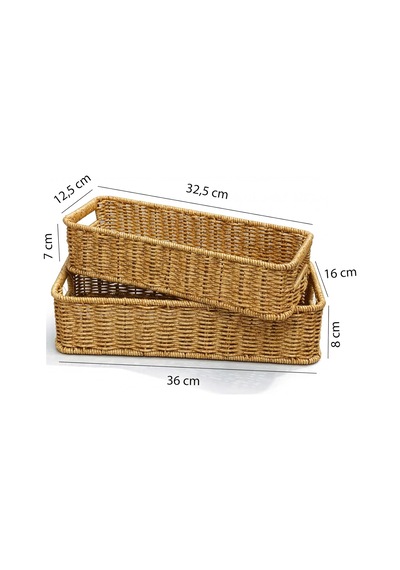 Tr 2'li Dikdörtgen Hasır Rattan Organizer Sepet - Bb6073 Diğer