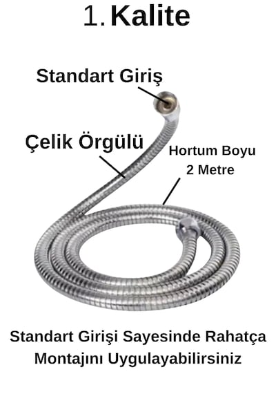 Acarlar Paslanmaz Çelik 2 Metre Spiral Duş Başlığı Hortumu 1.kalite