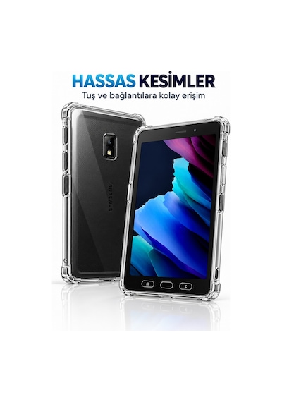 Samsung Galaxy Tab Active3 8 İnç Sm-t577 Şeffaf Antişok Tablet Kılıfı Darbe Emici Köşe Korumalı Esnek Kılıf Arka Kapak